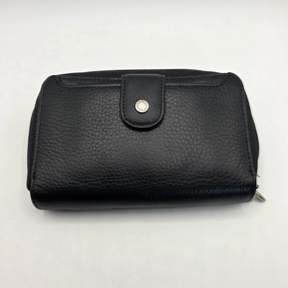 Options by Buxton Black Pebbled Genuine Leather Zip Around Clutch Wallet